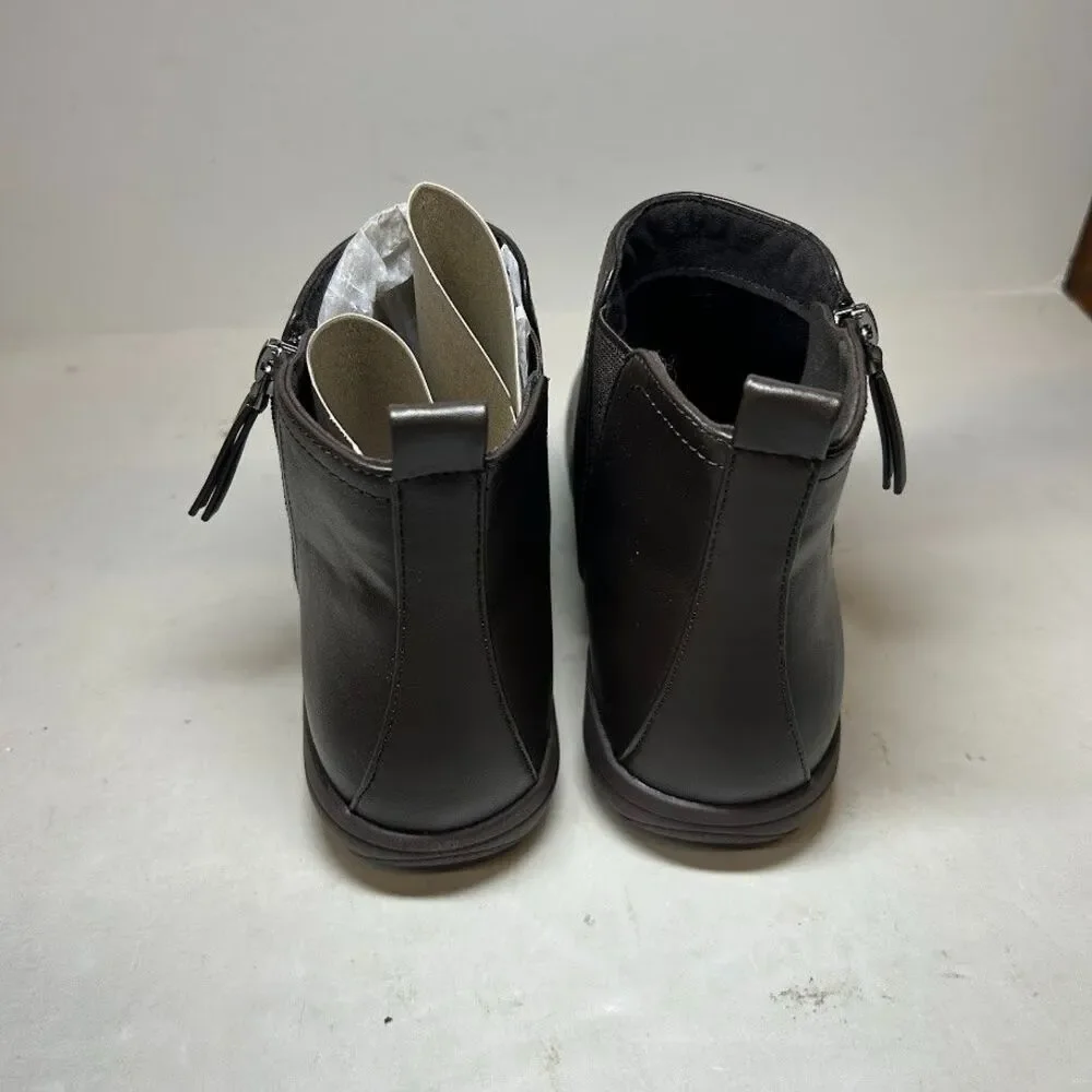 Easy Spirit Womens 9 M Dark Brown Aleena Faux Leather Flat Ankle Booties NIB QV6
